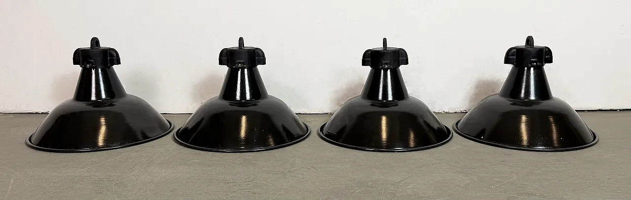 Set of 4 Industrial Black Enamel Factory Lamps with Cast Iron Top, 195 2