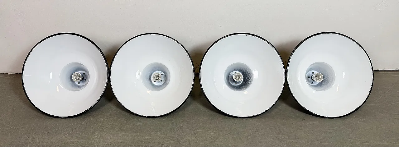 Set of 4 Industrial Black Enamel Factory Lamps with Cast Iron Top, 195 3