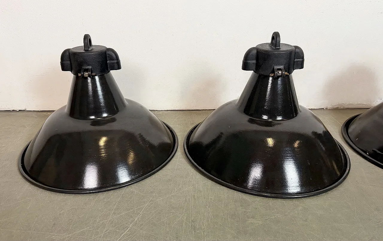 Set of 4 Industrial Black Enamel Factory Lamps with Cast Iron Top, 195 4