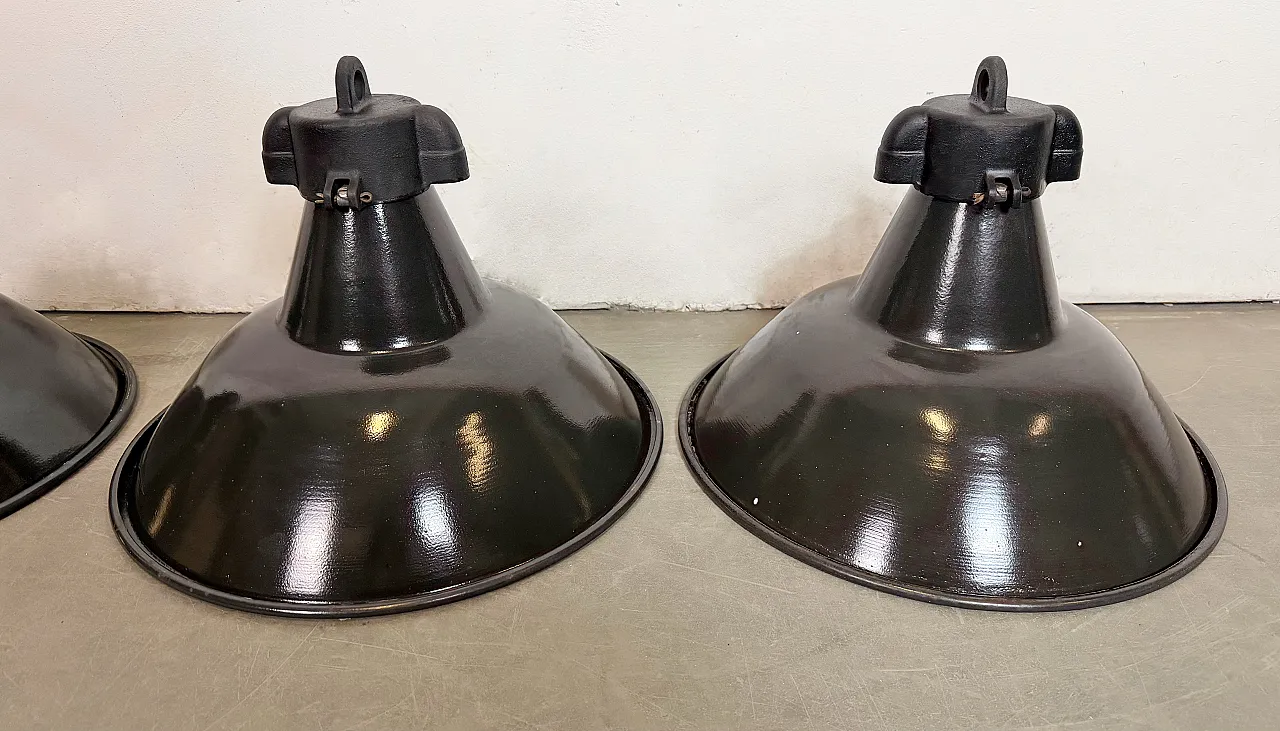 Set of 4 Industrial Black Enamel Factory Lamps with Cast Iron Top, 195 6