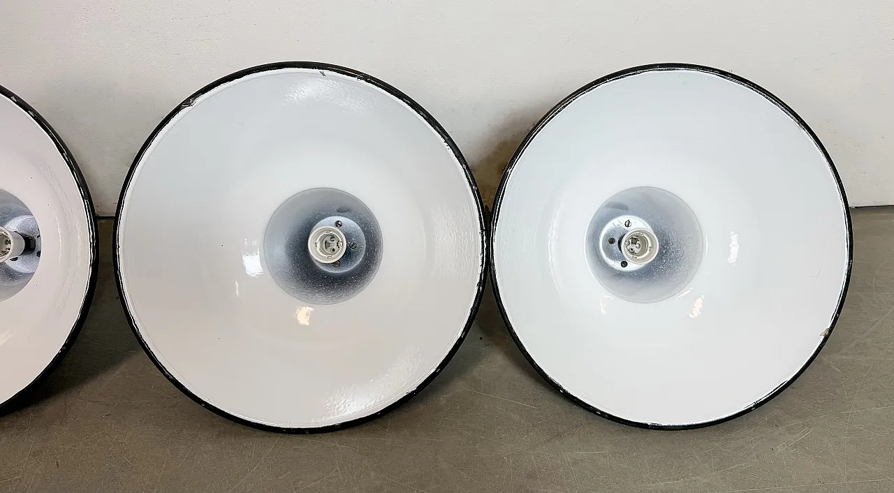 Set of 4 Industrial Black Enamel Factory Lamps with Cast Iron Top, 195 7