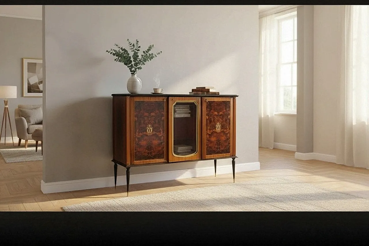 Sideboard / bar cabinet in briar wood brass details, late 1950s 2