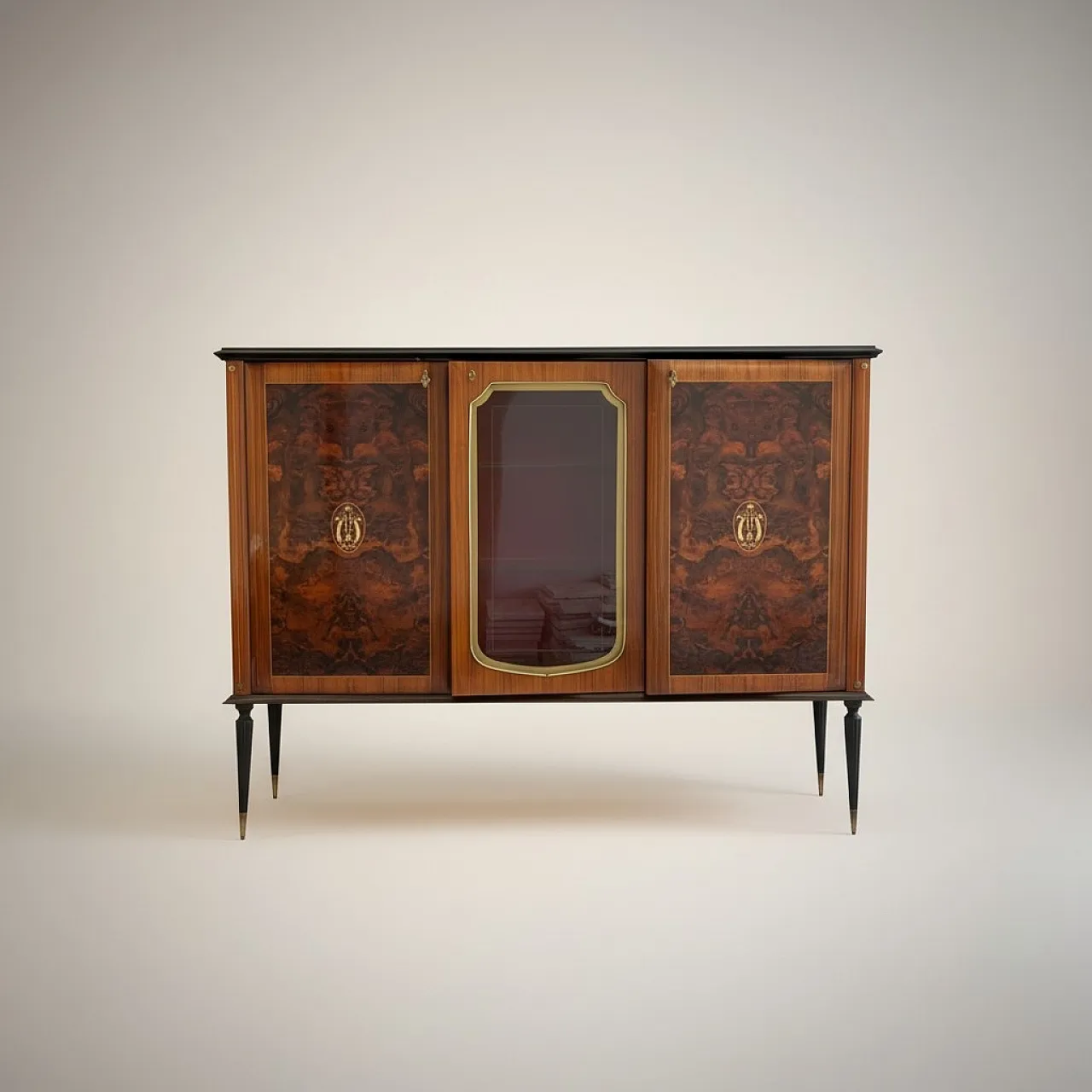 Sideboard / bar cabinet in briar wood brass details, late 1950s 10