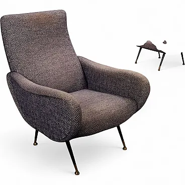 Pair of armchairs in metal and fabric, mid-20th century