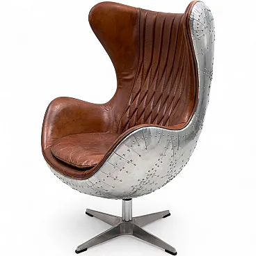 Mid-century Aviator Tomcat Egg chair, leather and metal, 1970s