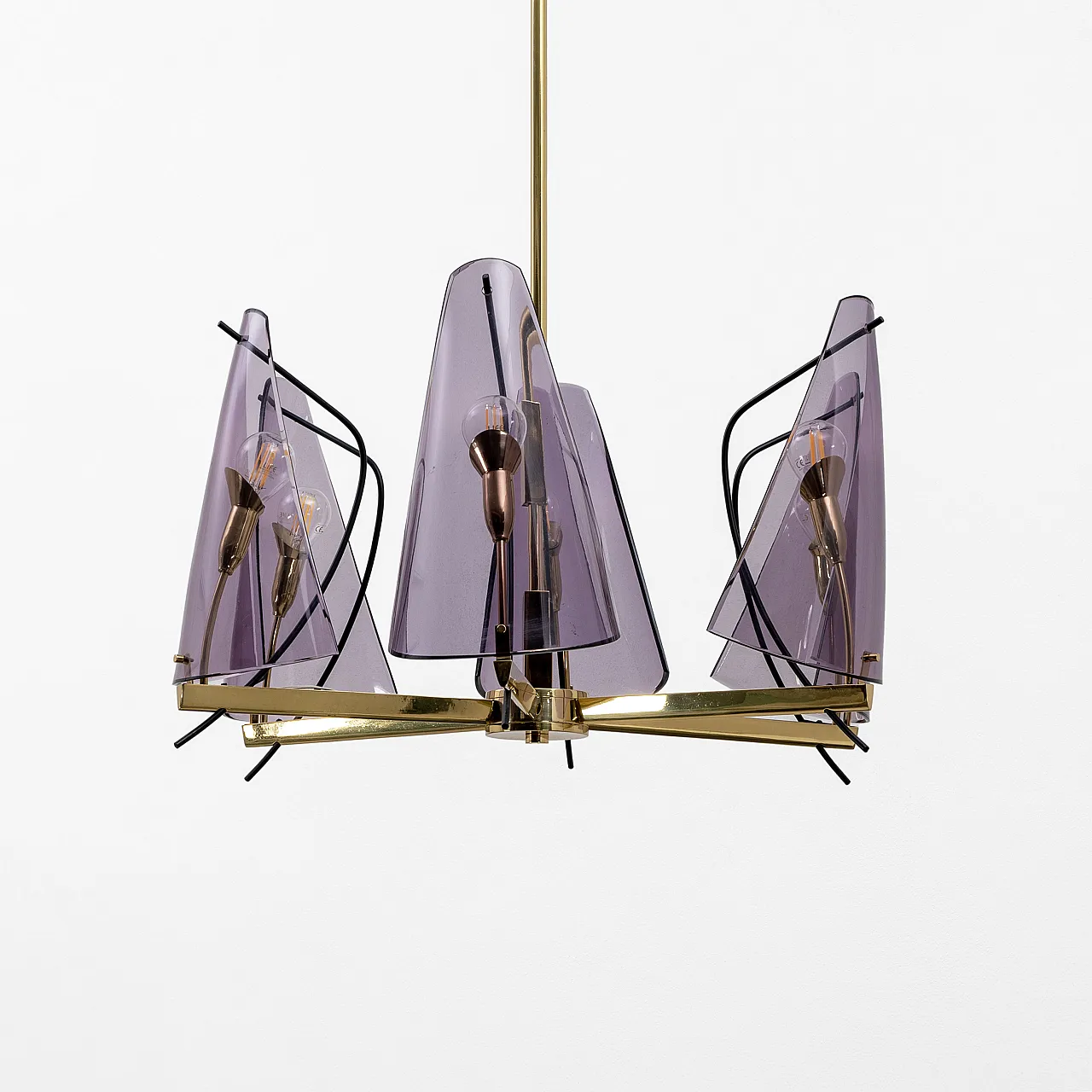 Mid-Century chandelier by Stilux Milano in brass and plexiglass, 70s 4