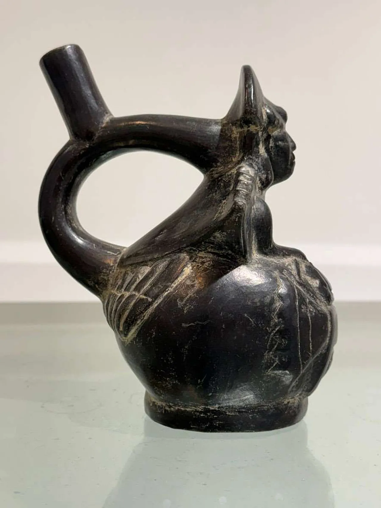 Pre-Columbian Moche Blackware Stirrup Spout Vessel 2