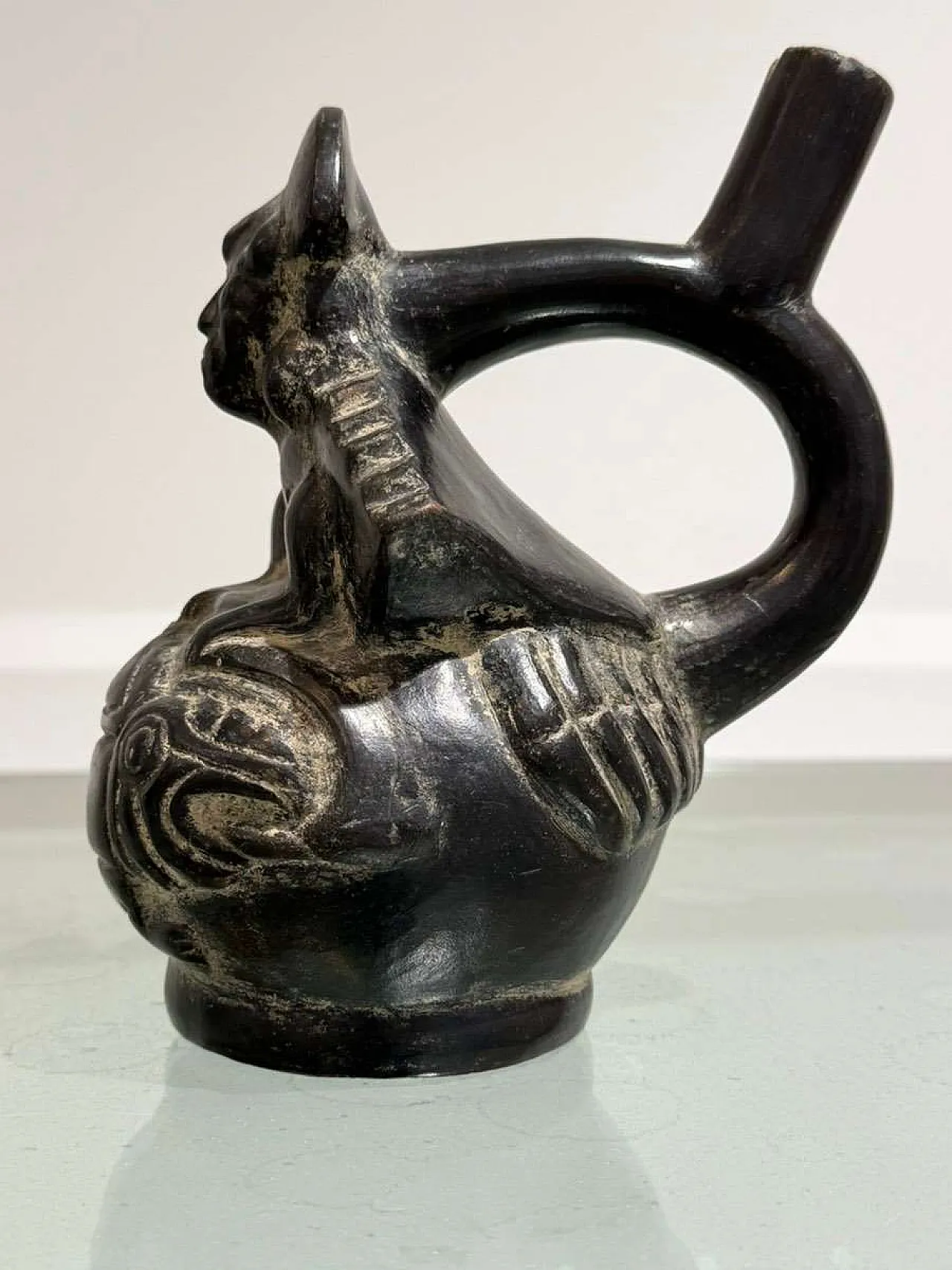 Pre-Columbian Moche Blackware Stirrup Spout Vessel 3