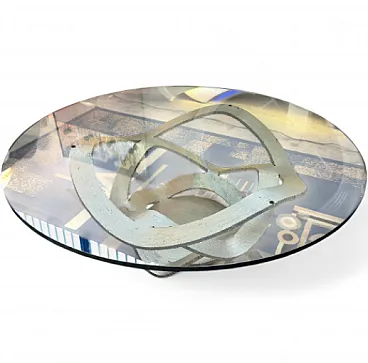 Tavolino in vetro e ferro verniciato e curvato, anni '70