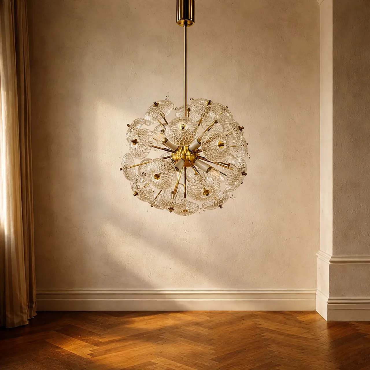 Lampada in vetro a forma di dente di leone di Kamenický Šenov, anni 60 1