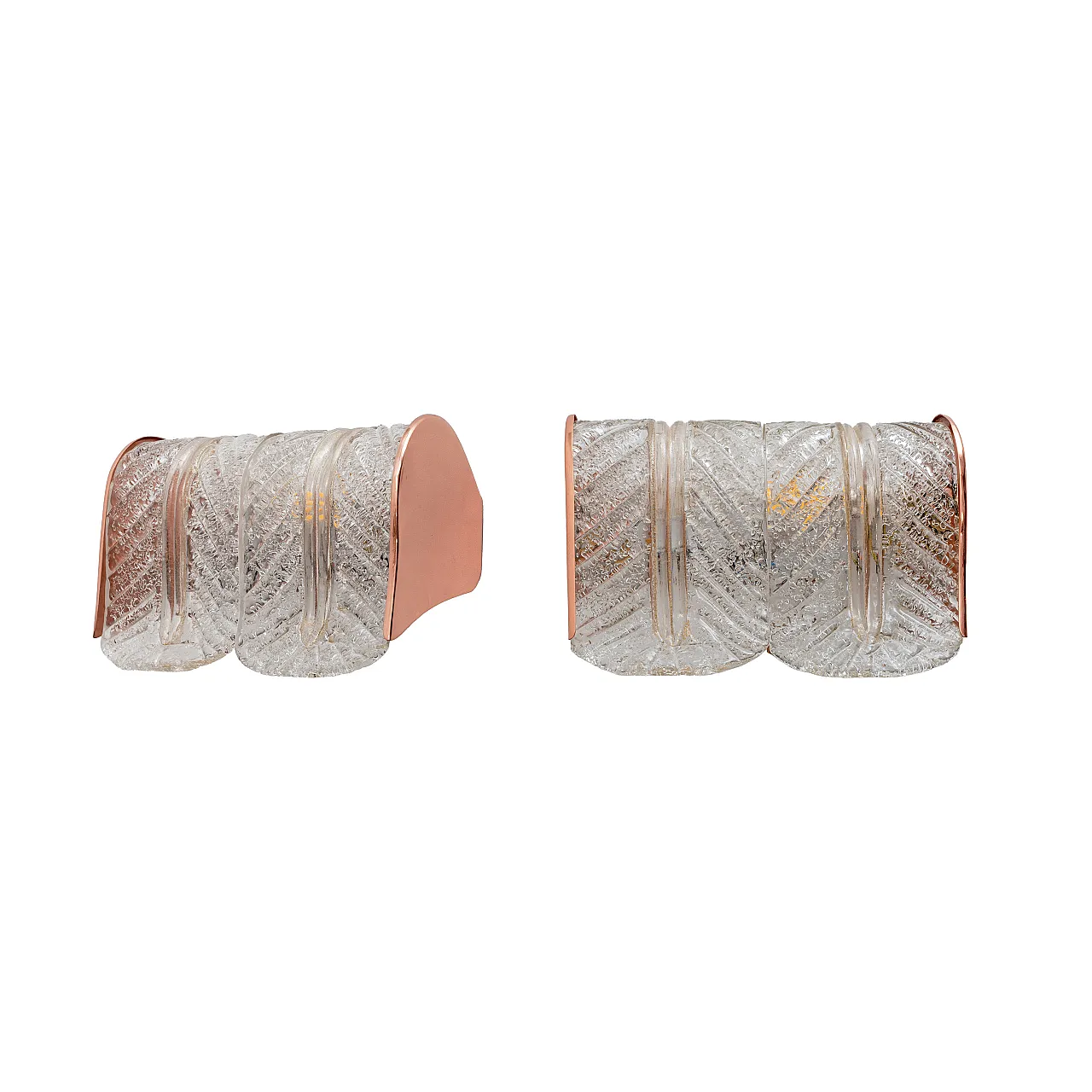 Pair of wall lamps in Barovier and Toso Murano glass and copper, 70s 3