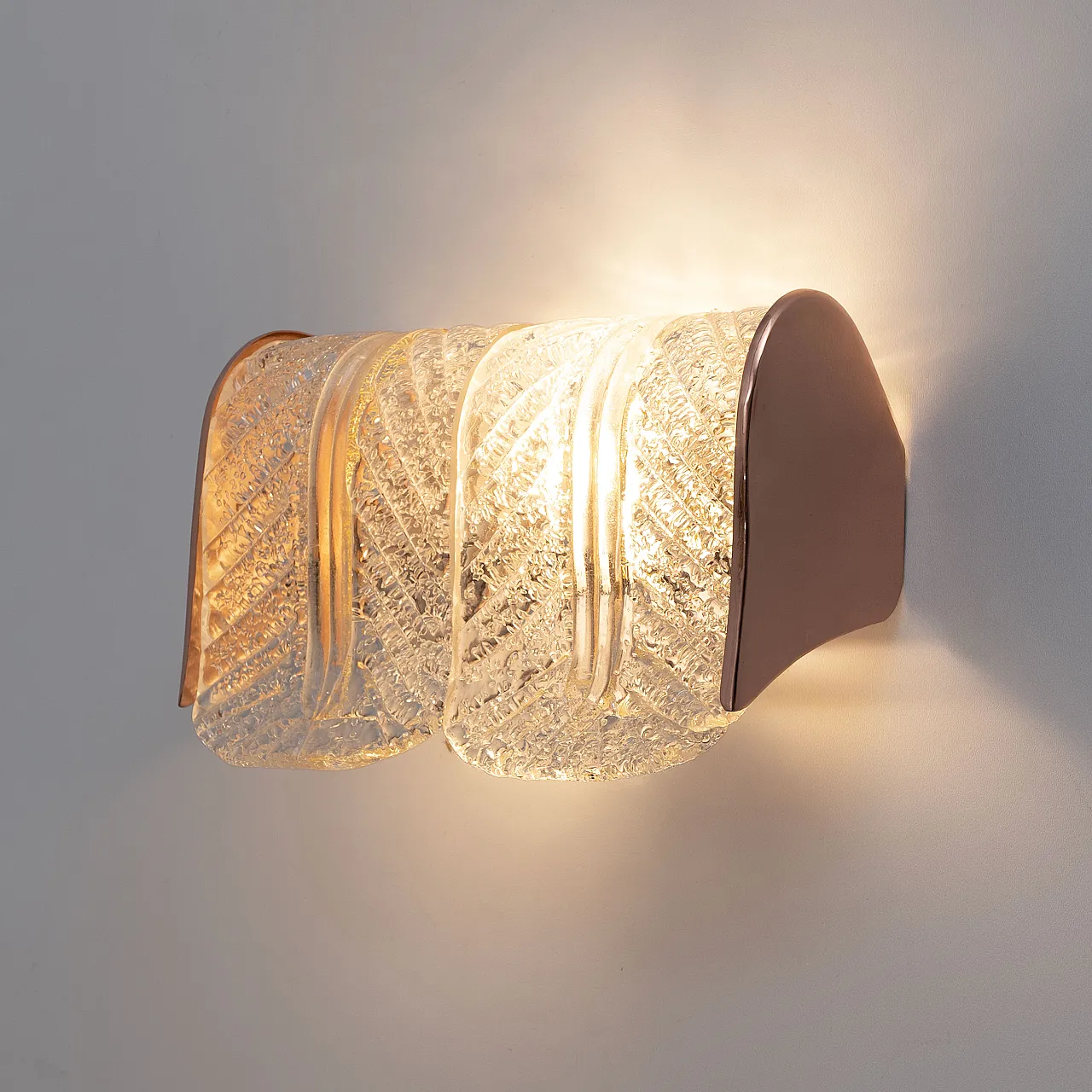 Pair of wall lamps in Barovier and Toso Murano glass and copper, 70s 5
