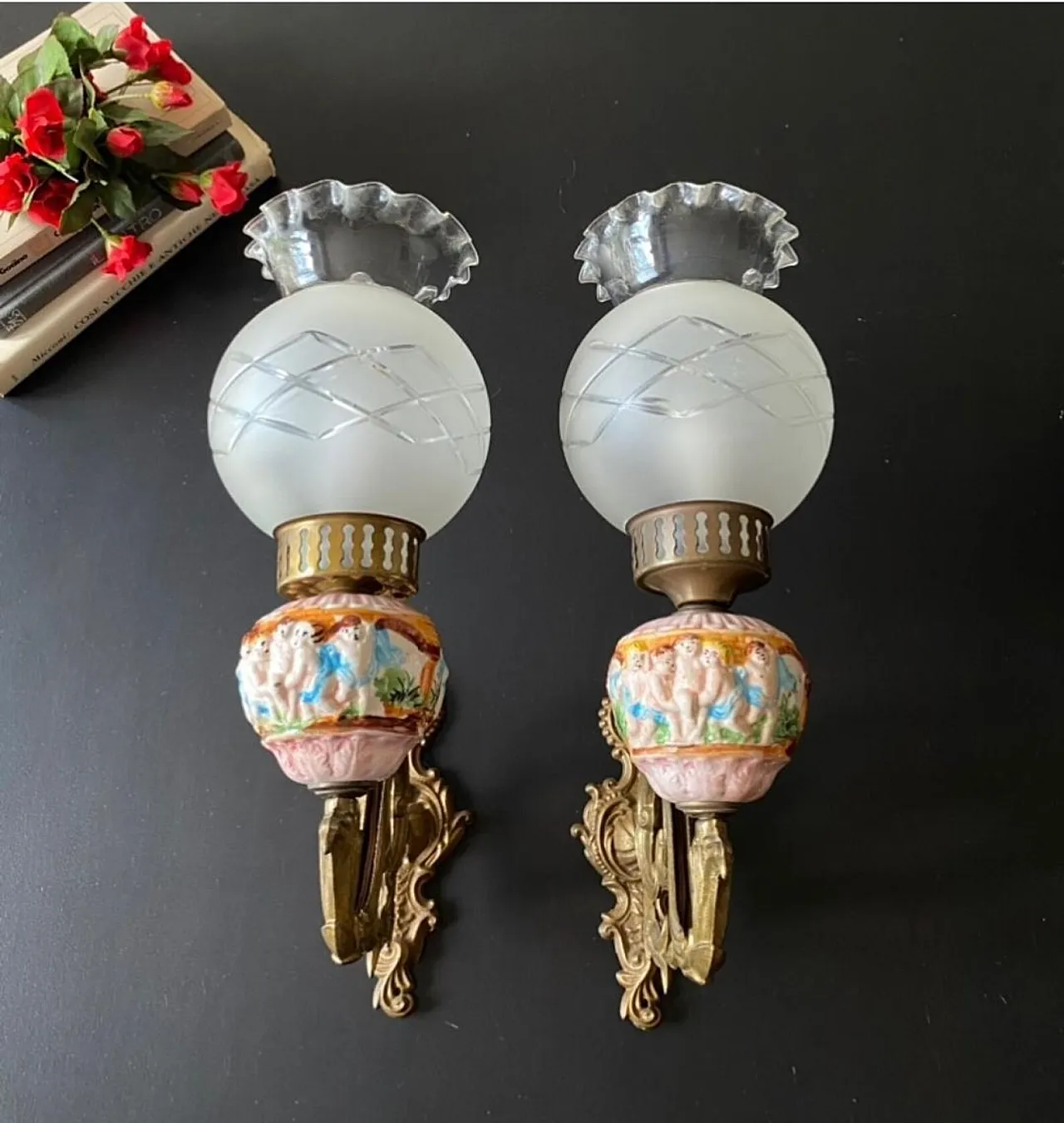 Coppia di applique in ceramica, anni '60 1