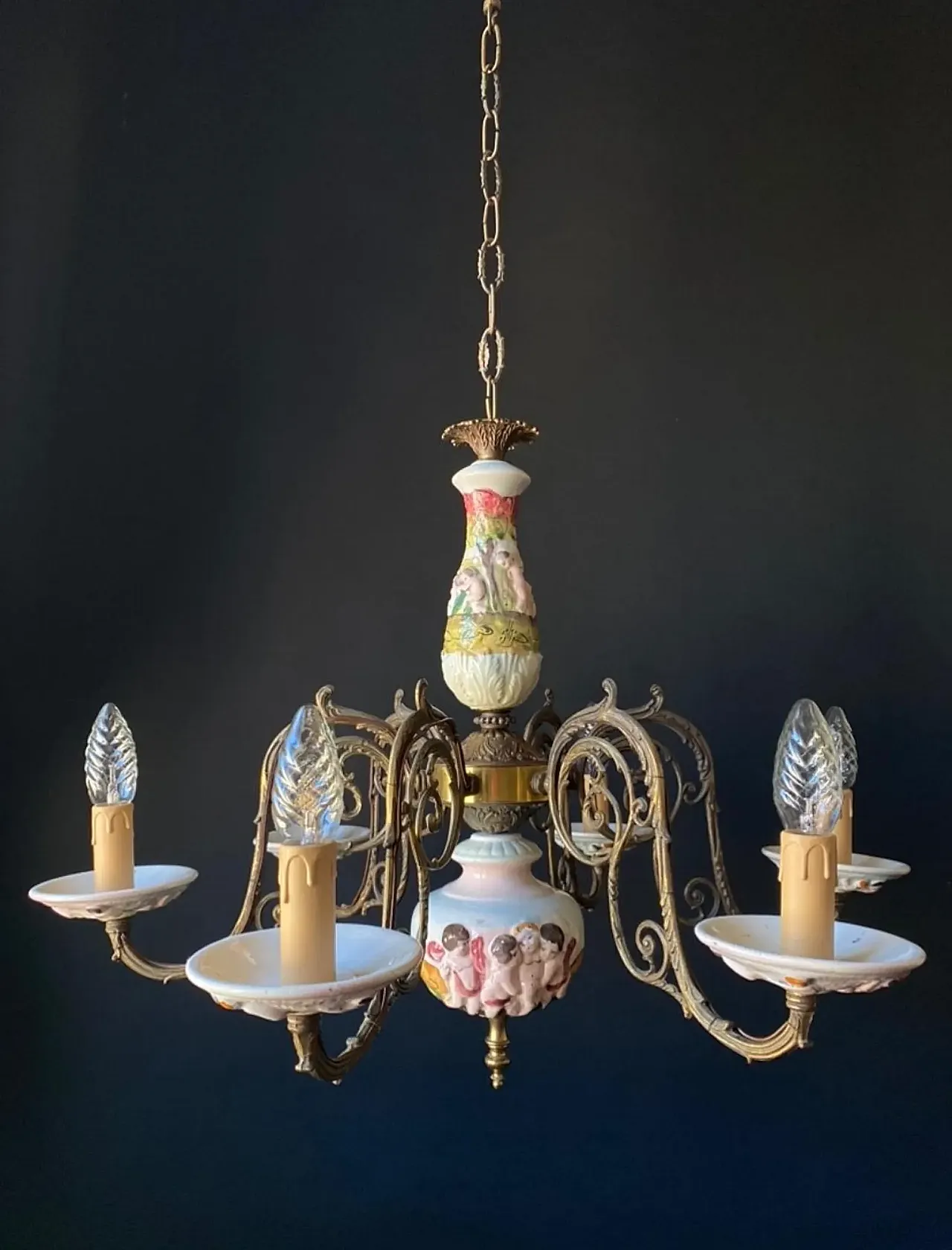 Lampadario in ottone e bronzo, '900 1