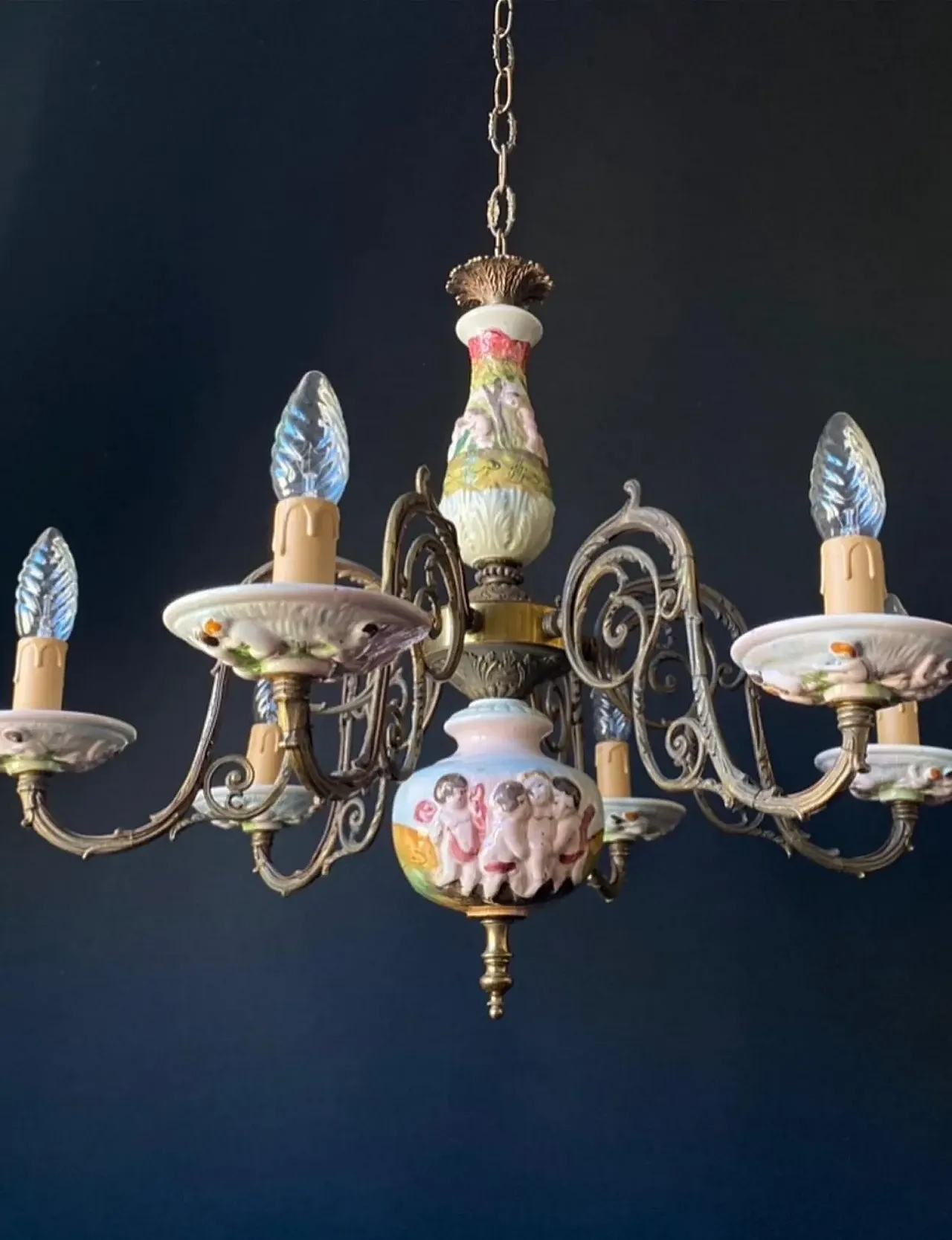 Lampadario in ottone e bronzo, '900 2