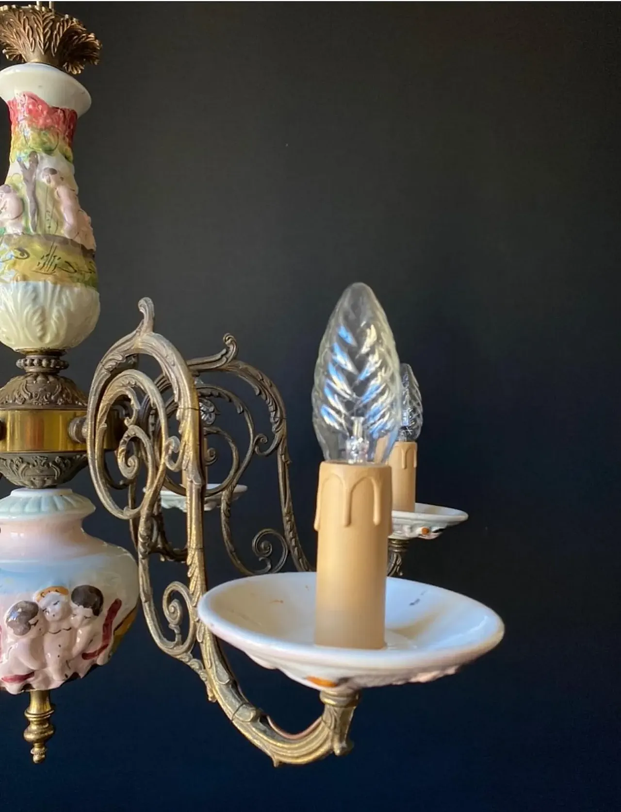 Lampadario in ottone e bronzo, '900 3