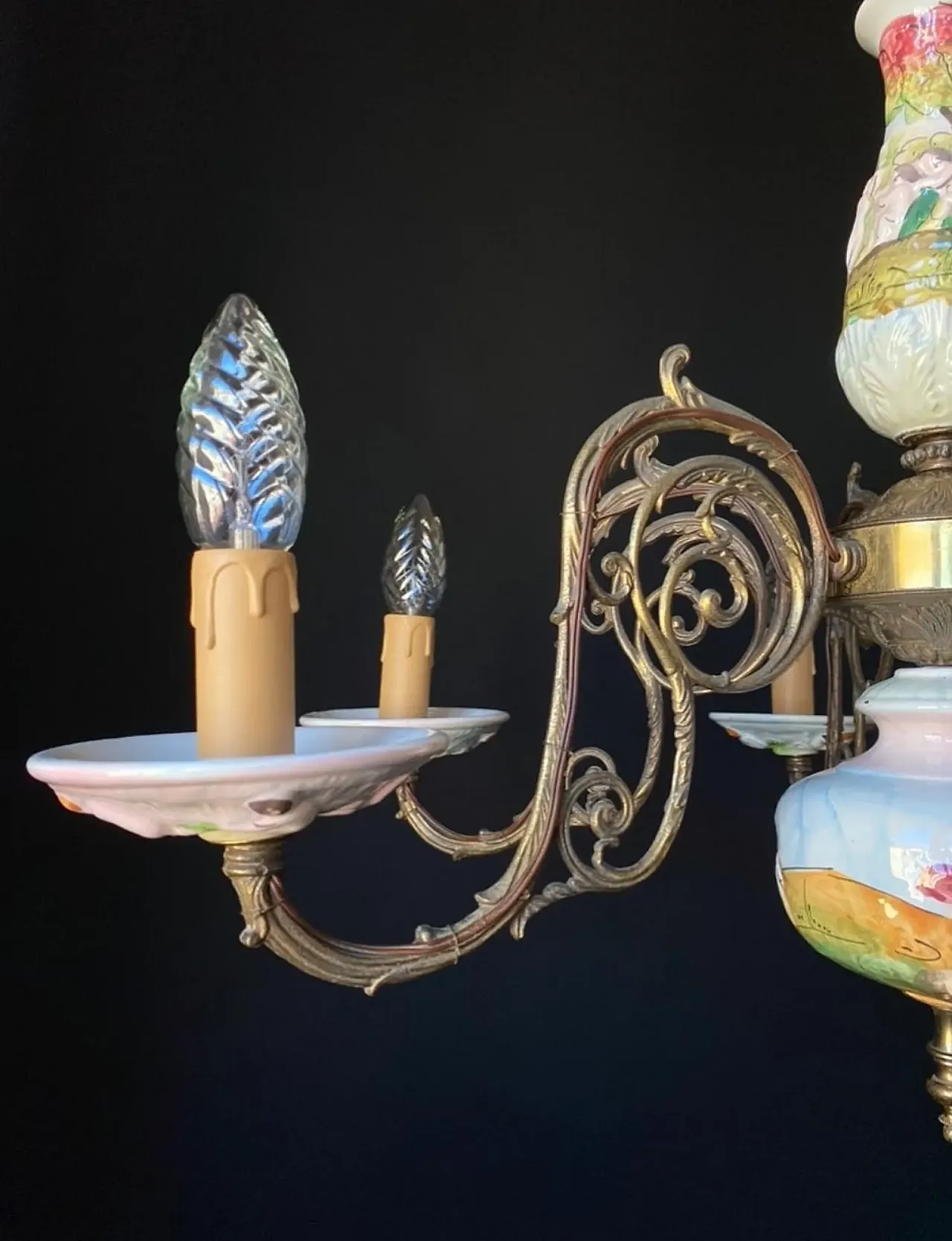 Lampadario in ottone e bronzo, '900 4