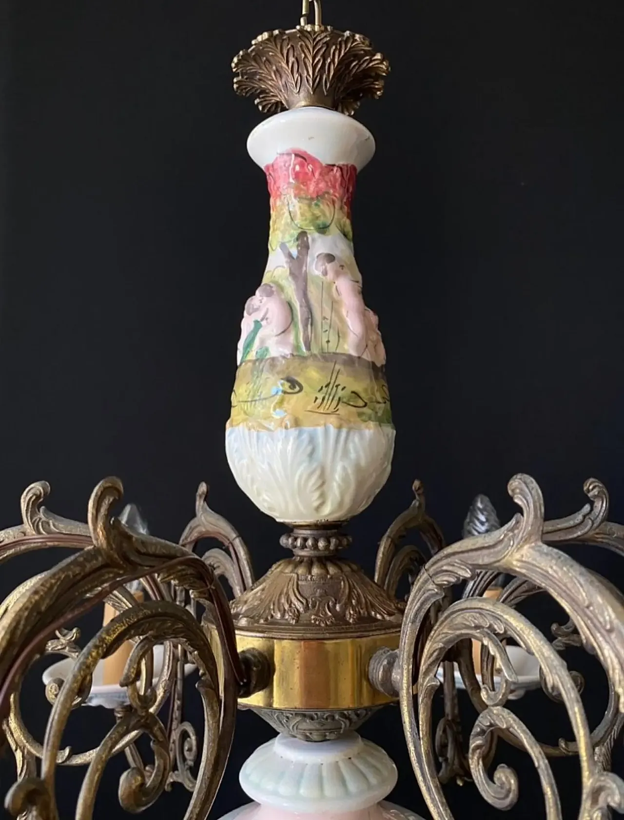 Lampadario in ottone e bronzo, '900 5