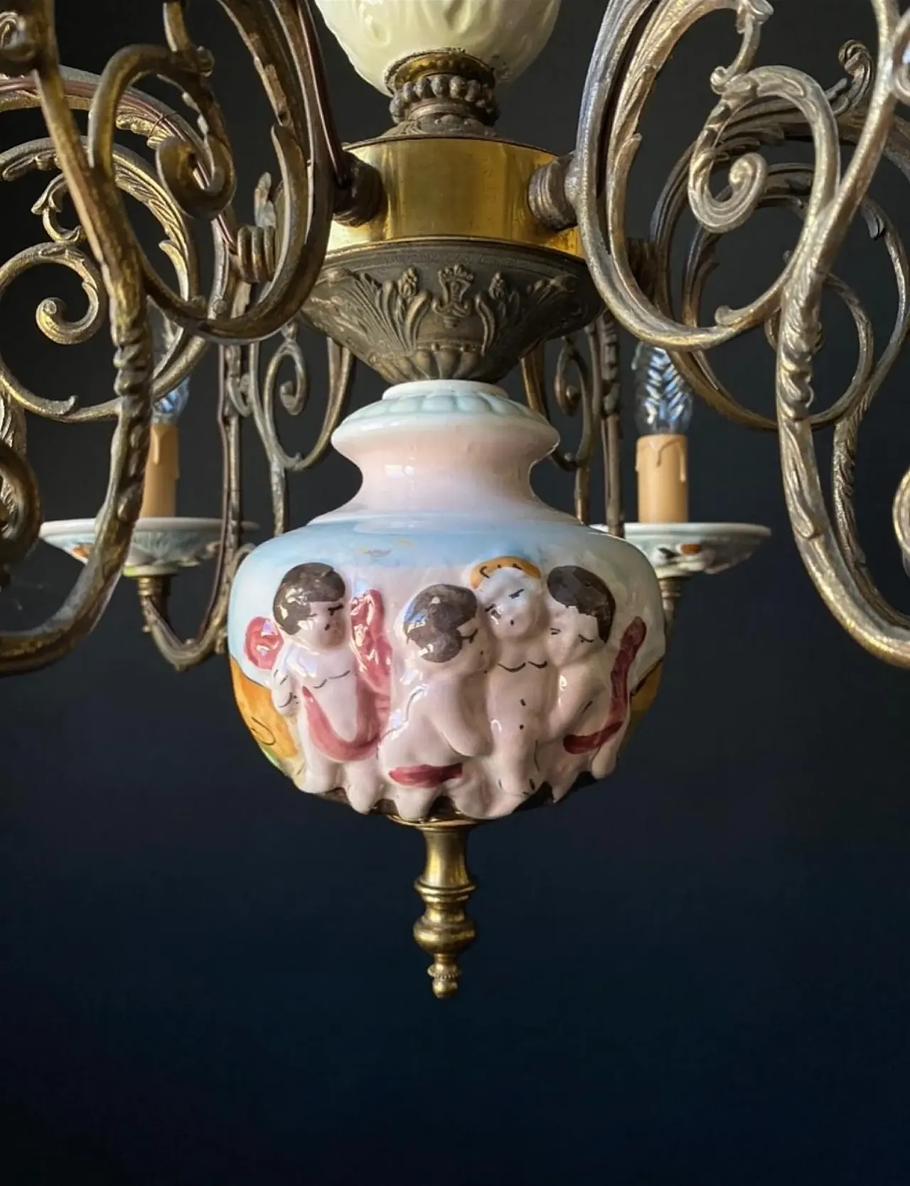Lampadario in ottone e bronzo, '900 6
