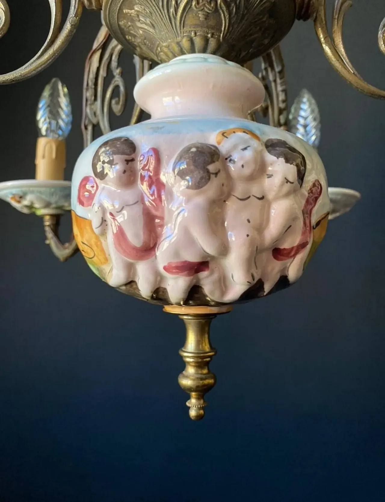 Lampadario in ottone e bronzo, '900 7