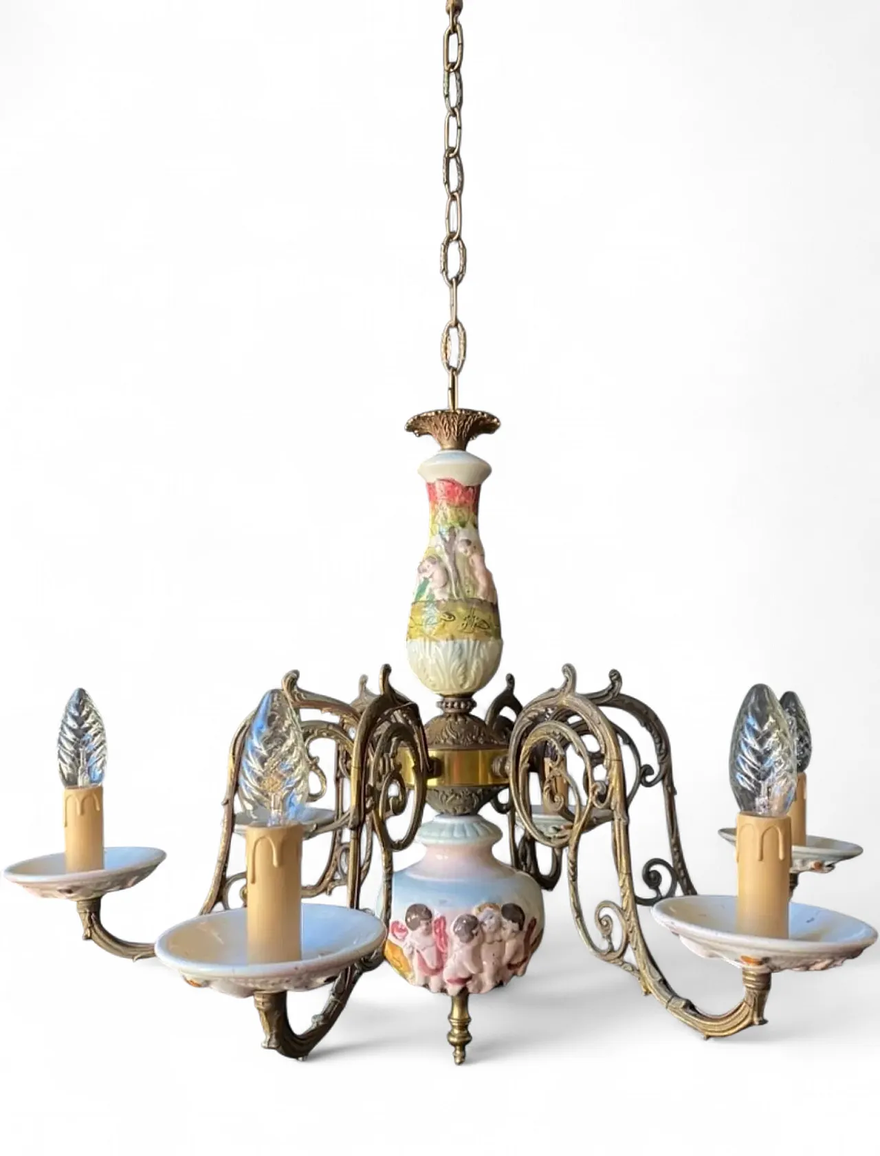 Lampadario in ottone e bronzo, '900 8