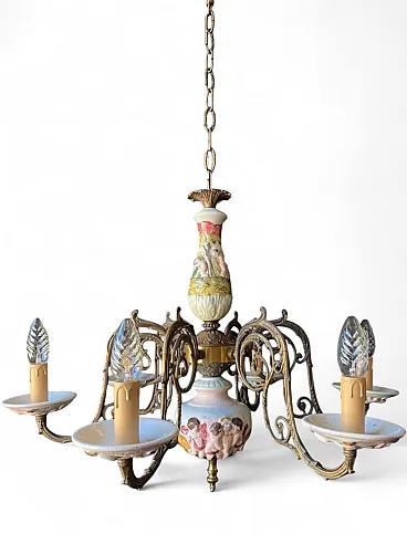 Lampadario in ottone e bronzo, '900