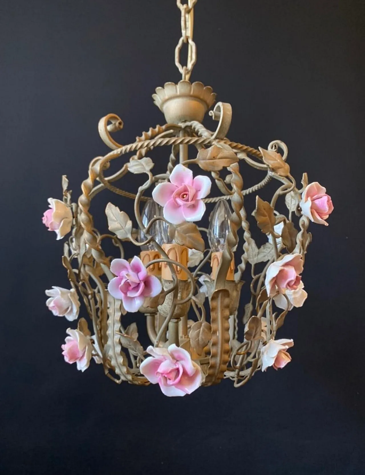 Lampadario a forma di gabbia per uccelli, '900 1
