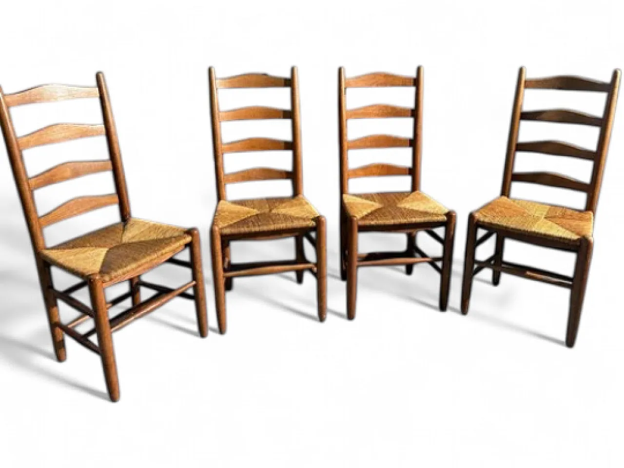 4 Sedie da pranzo in rovere rustico, anni '60 4