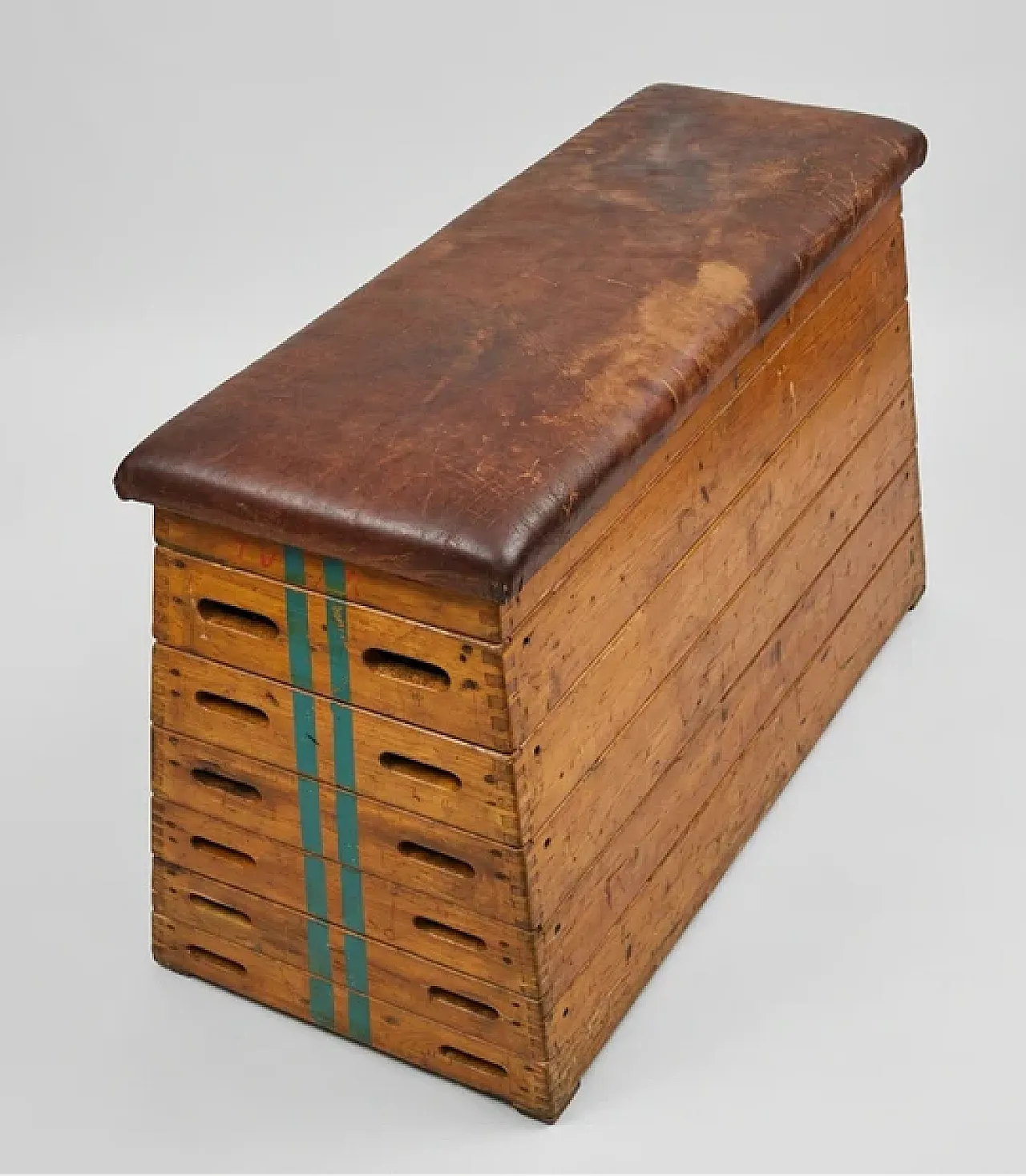 Scatola da volteggio per palestra in legno e pelle, anni '40 5