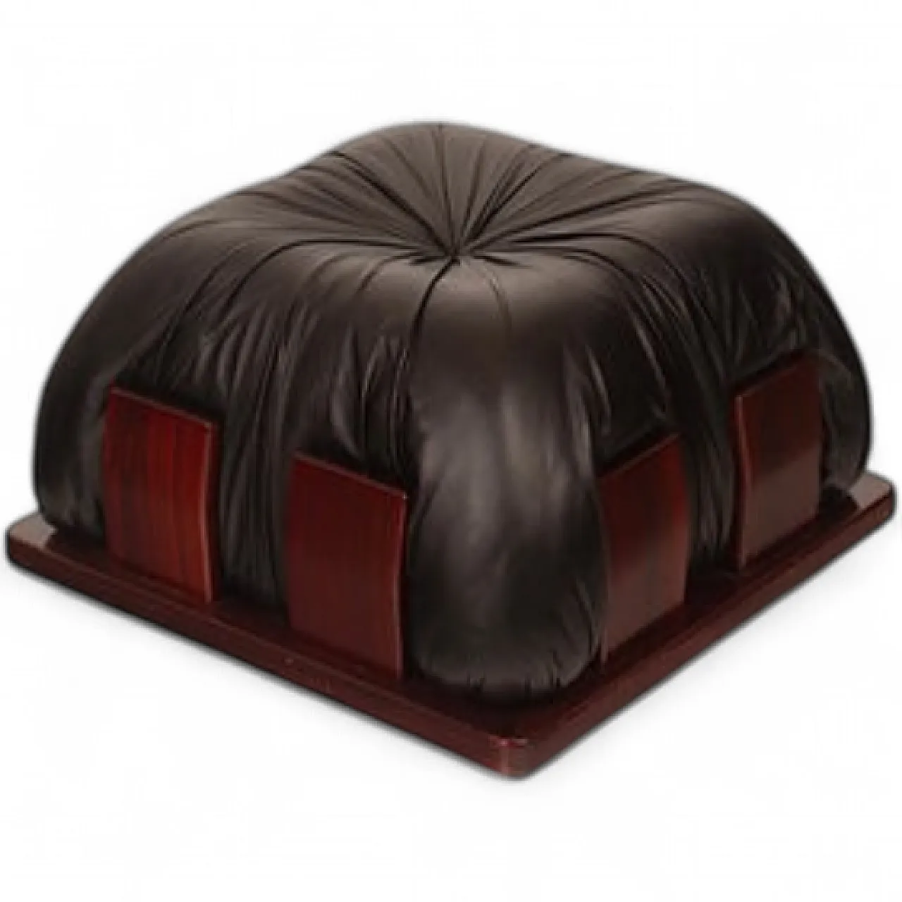 Pouf Dragone in pelle e padouk, anni '70 14