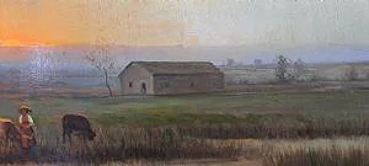 Campagna lombarda di G. Bazzani, olio su tavola, '900 4