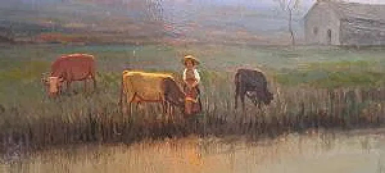 Campagna lombarda di G. Bazzani, olio su tavola, '900 6