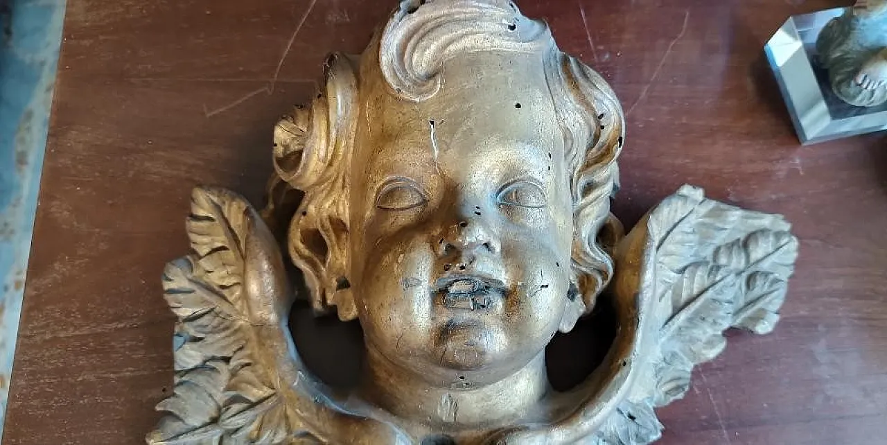 Gilded wooden cherub head, late 17th century 3