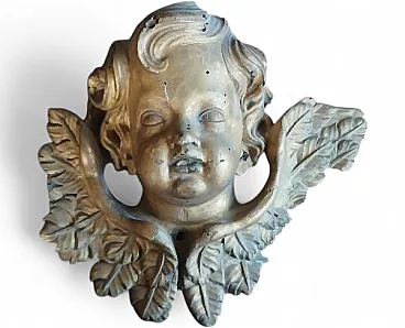 Testa di cherubino in legno dorato, fine '600