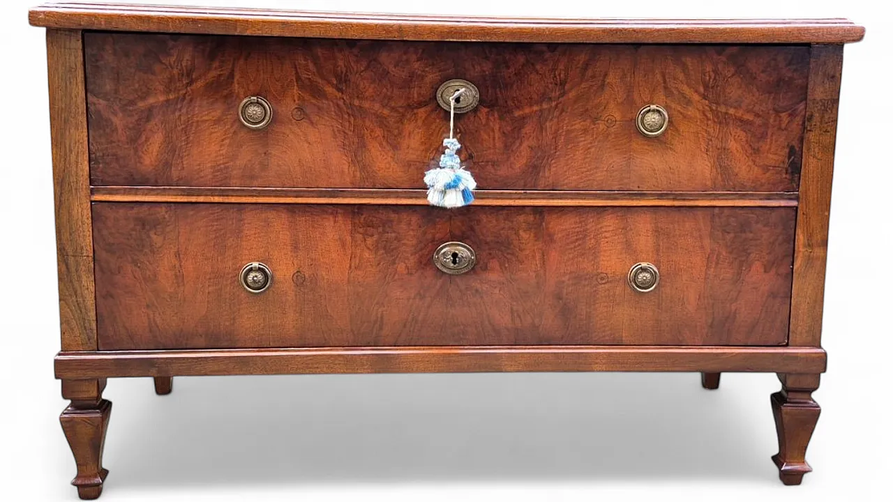 Cassettone lastronato in noce e radica, metà '800 9