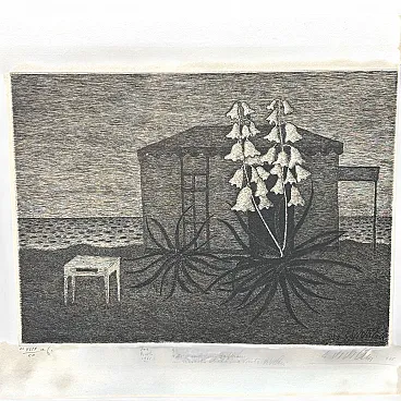 Engraving by Giuseppe Viviani Cabin Sul Mare, 1956