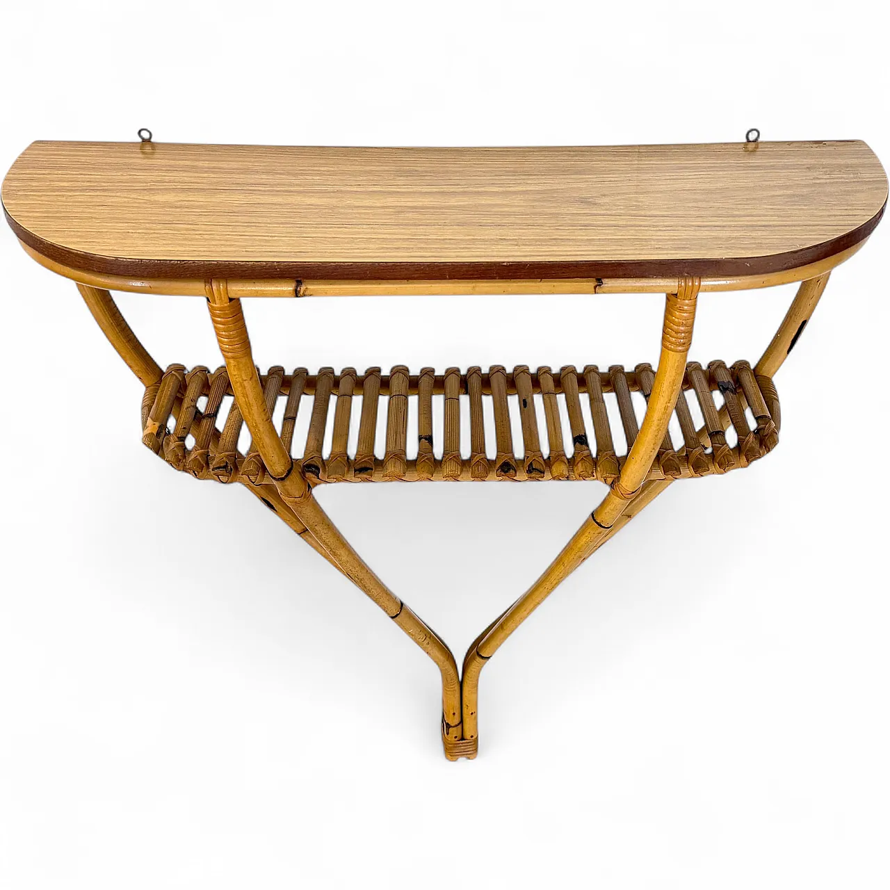 Half-moon console in bamboo and formica with lower shelf, Italy 12