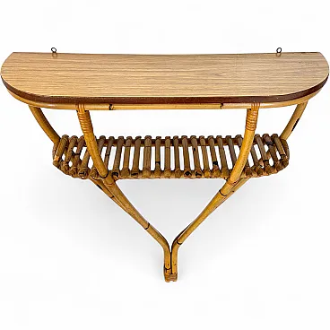 Half-moon console in bamboo and formica with lower shelf, Italy
