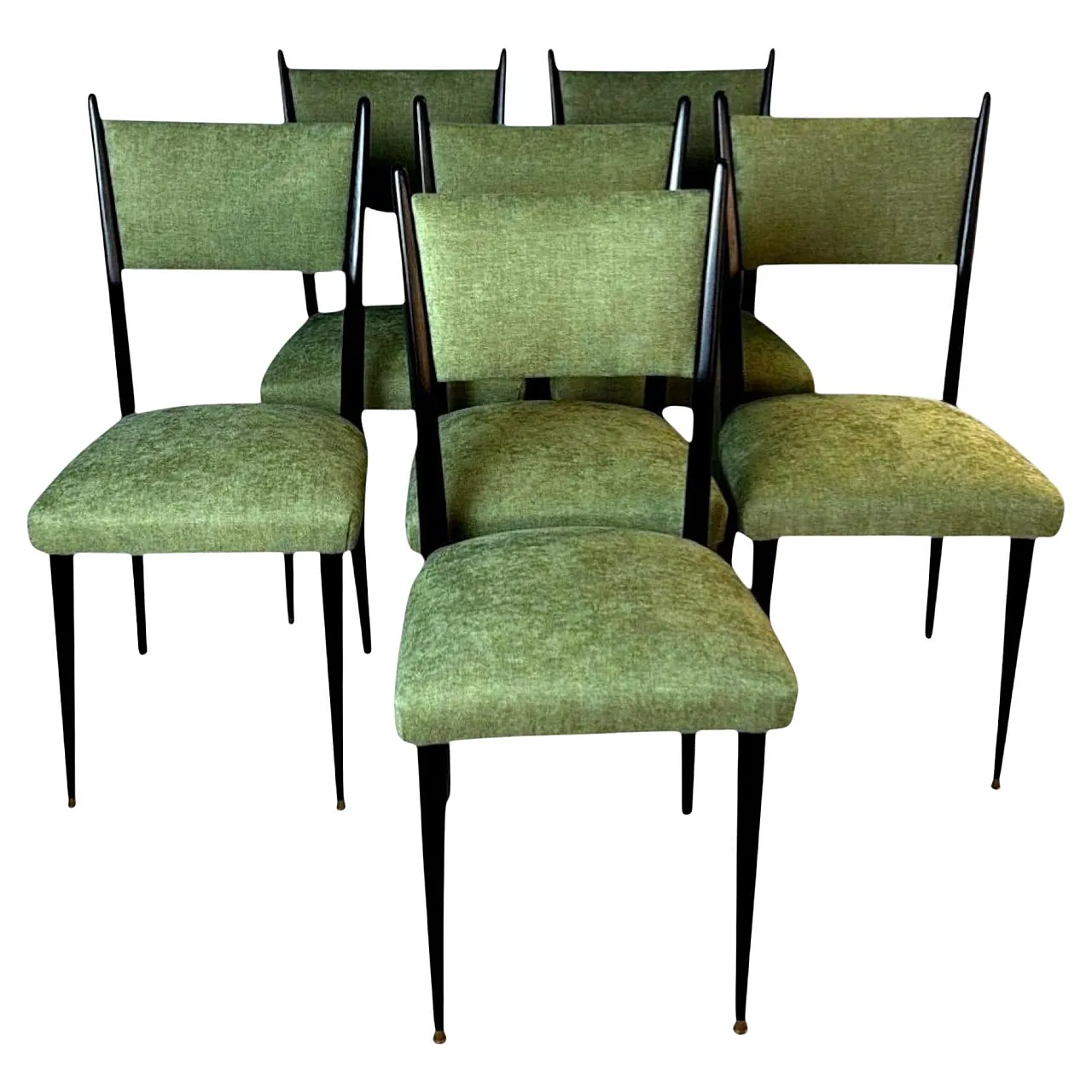 6 Ebonized chairs in wood and upholstery in Ico Parisi Style, 1950s 1