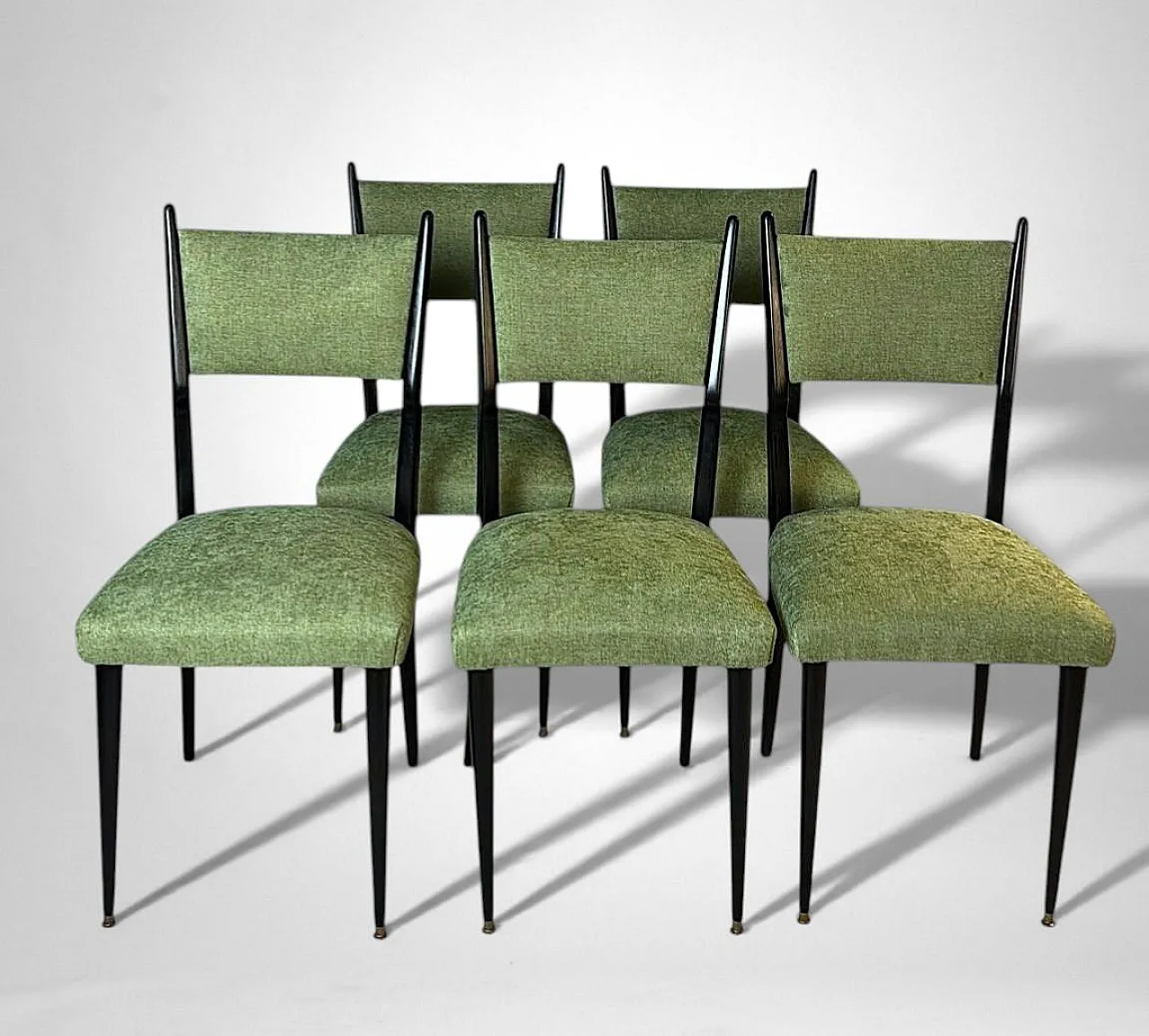 6 Ebonized chairs in wood and upholstery in Ico Parisi Style, 1950s 2