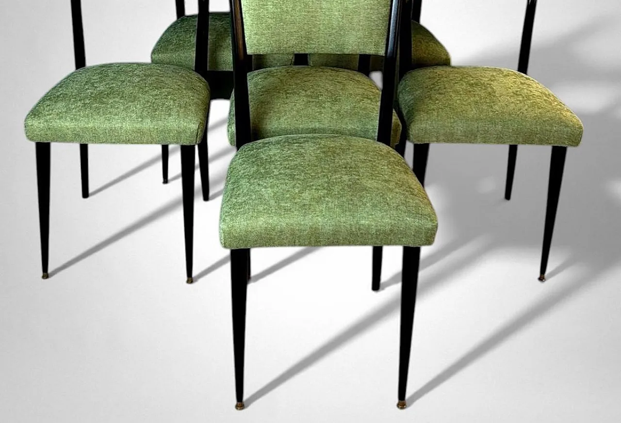 6 Ebonized chairs in wood and upholstery in Ico Parisi Style, 1950s 3