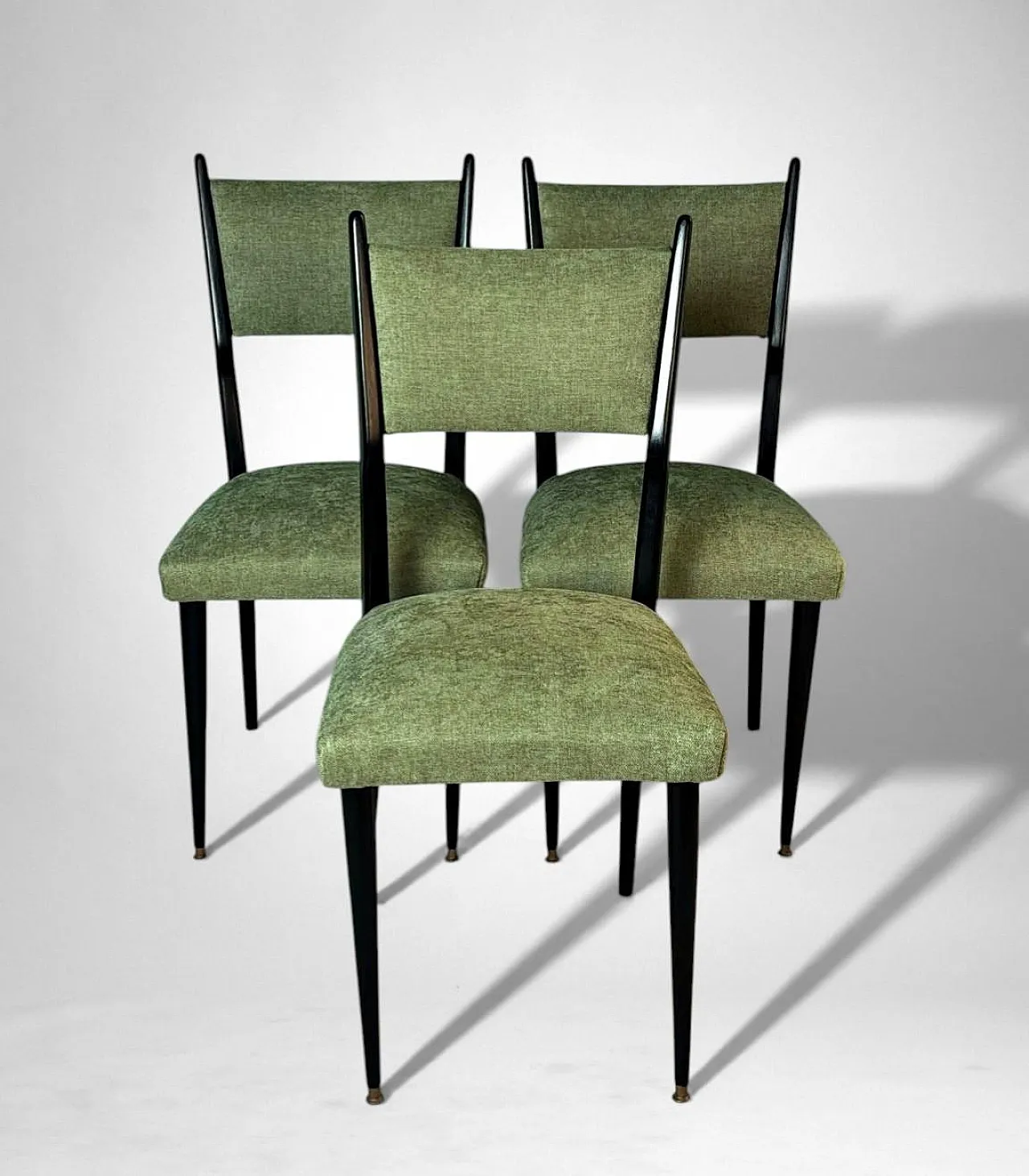 6 Ebonized chairs in wood and upholstery in Ico Parisi Style, 1950s 4