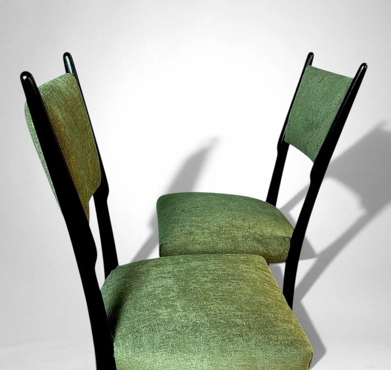 6 Ebonized chairs in wood and upholstery in Ico Parisi Style, 1950s 8