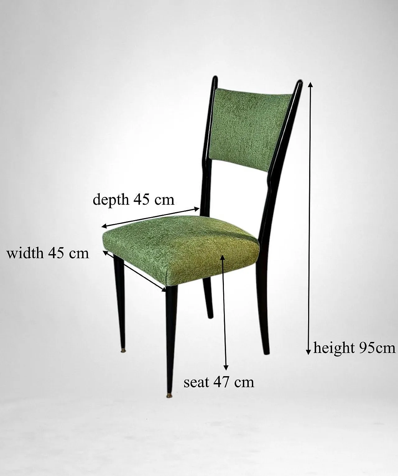 6 Ebonized chairs in wood and upholstery in Ico Parisi Style, 1950s 19