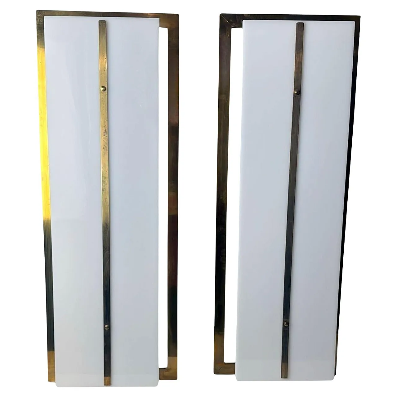 Pair of brass and opaline plexiglass wall sconces, 1960s 1