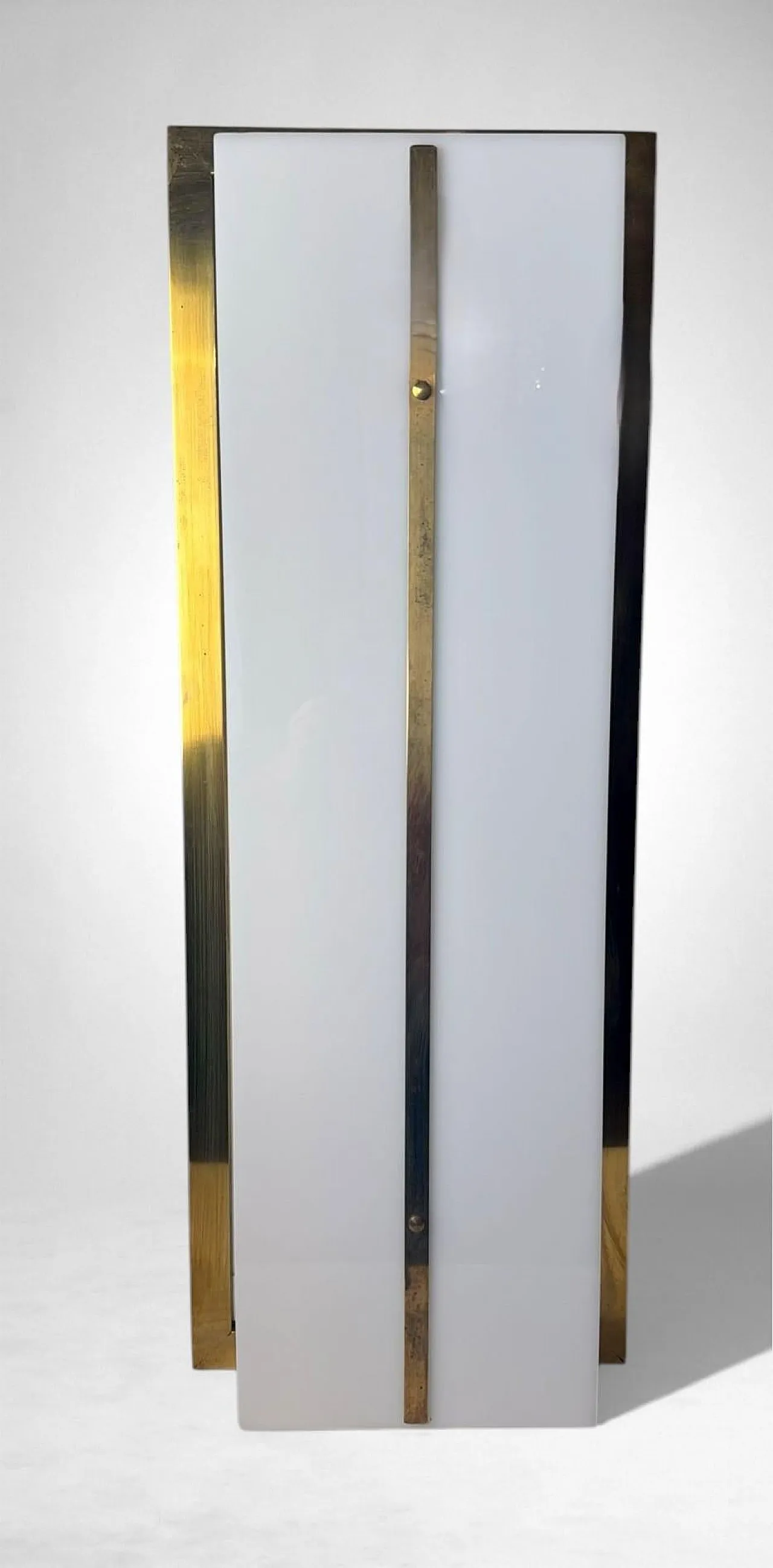 Pair of brass and opaline plexiglass wall sconces, 1960s 5