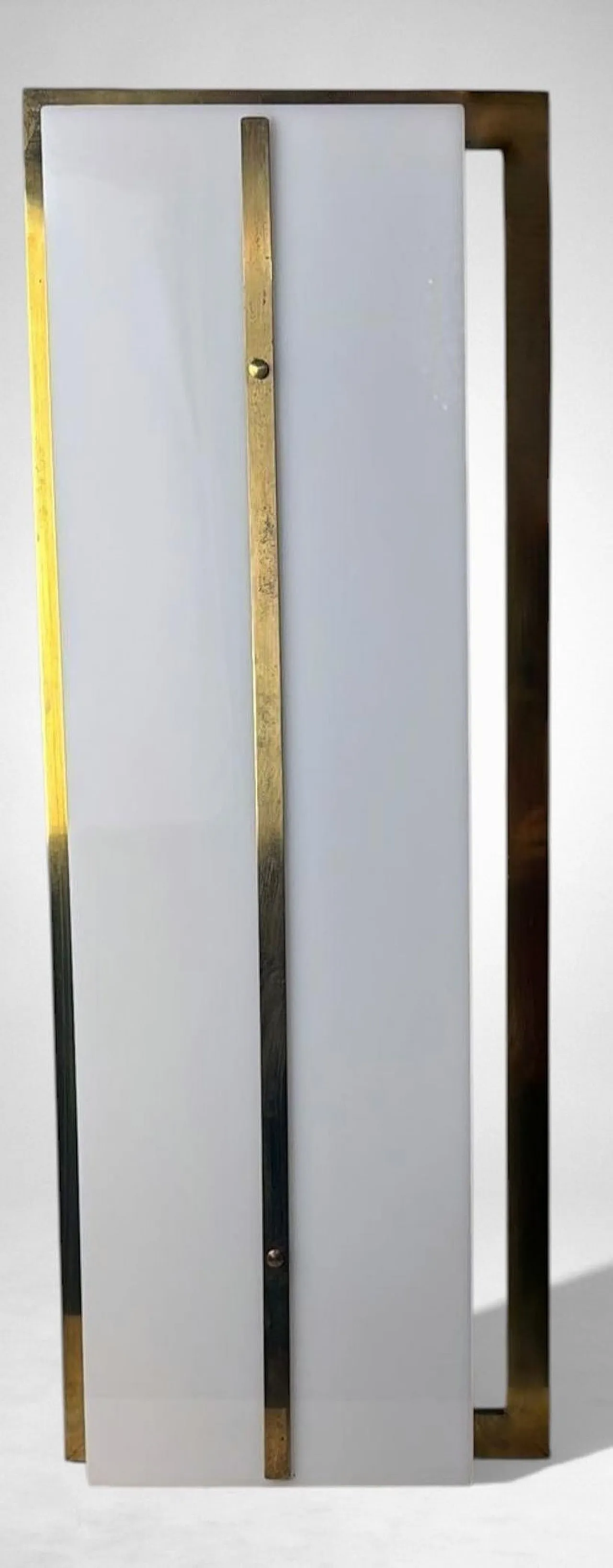 Pair of brass and opaline plexiglass wall sconces, 1960s 8