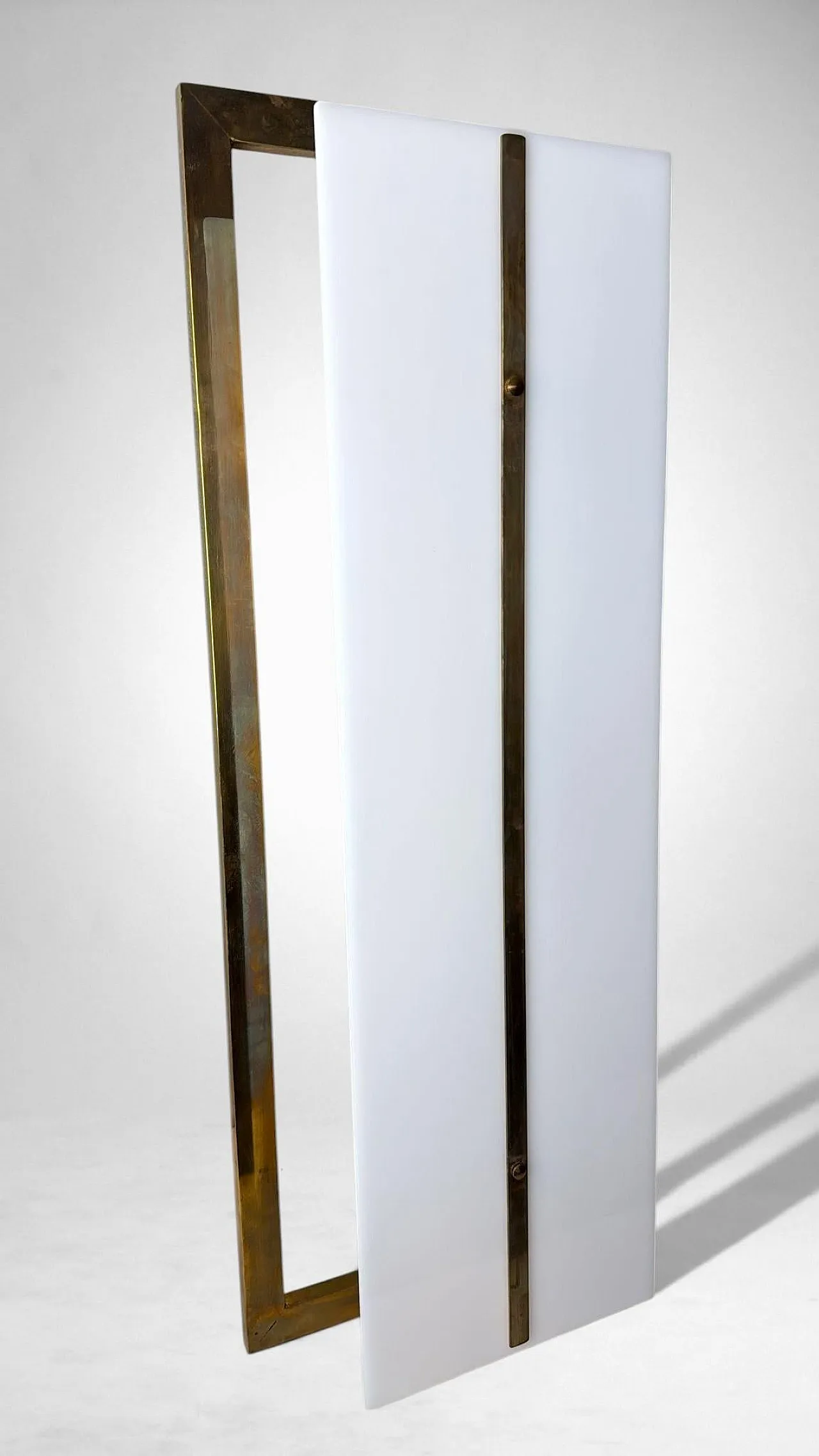 Pair of brass and opaline plexiglass wall sconces, 1960s 9