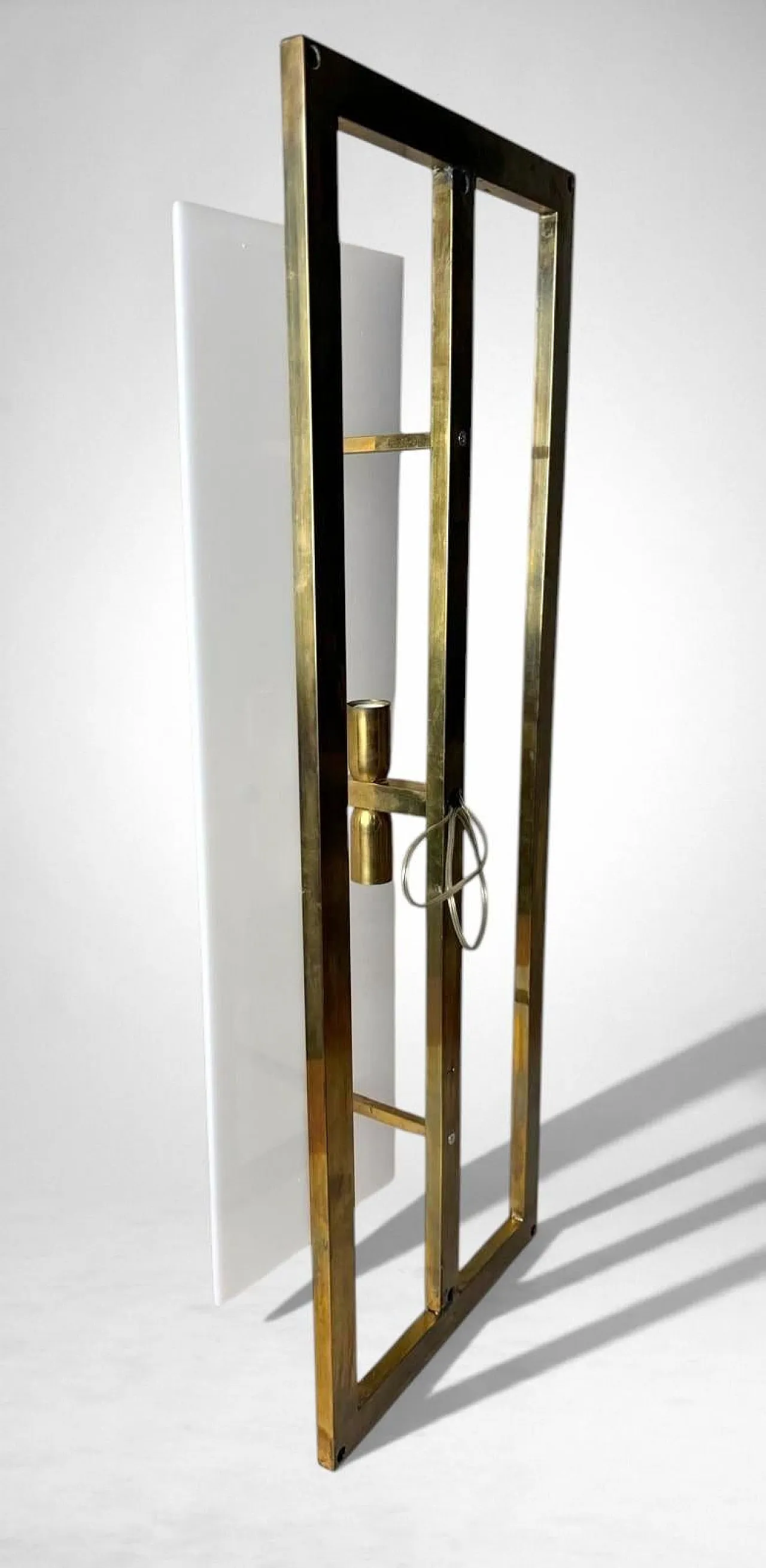 Pair of brass and opaline plexiglass wall sconces, 1960s 11