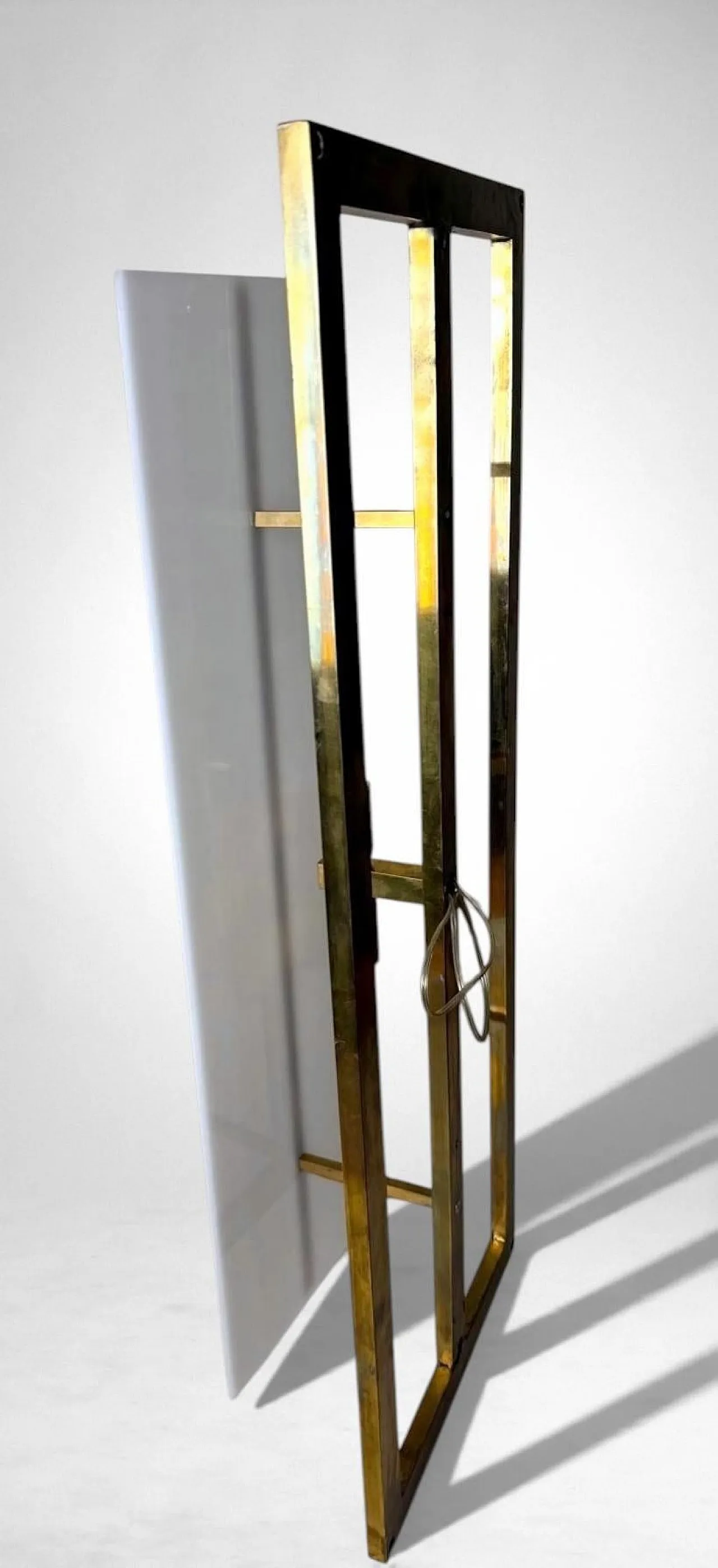 Pair of brass and opaline plexiglass wall sconces, 1960s 12